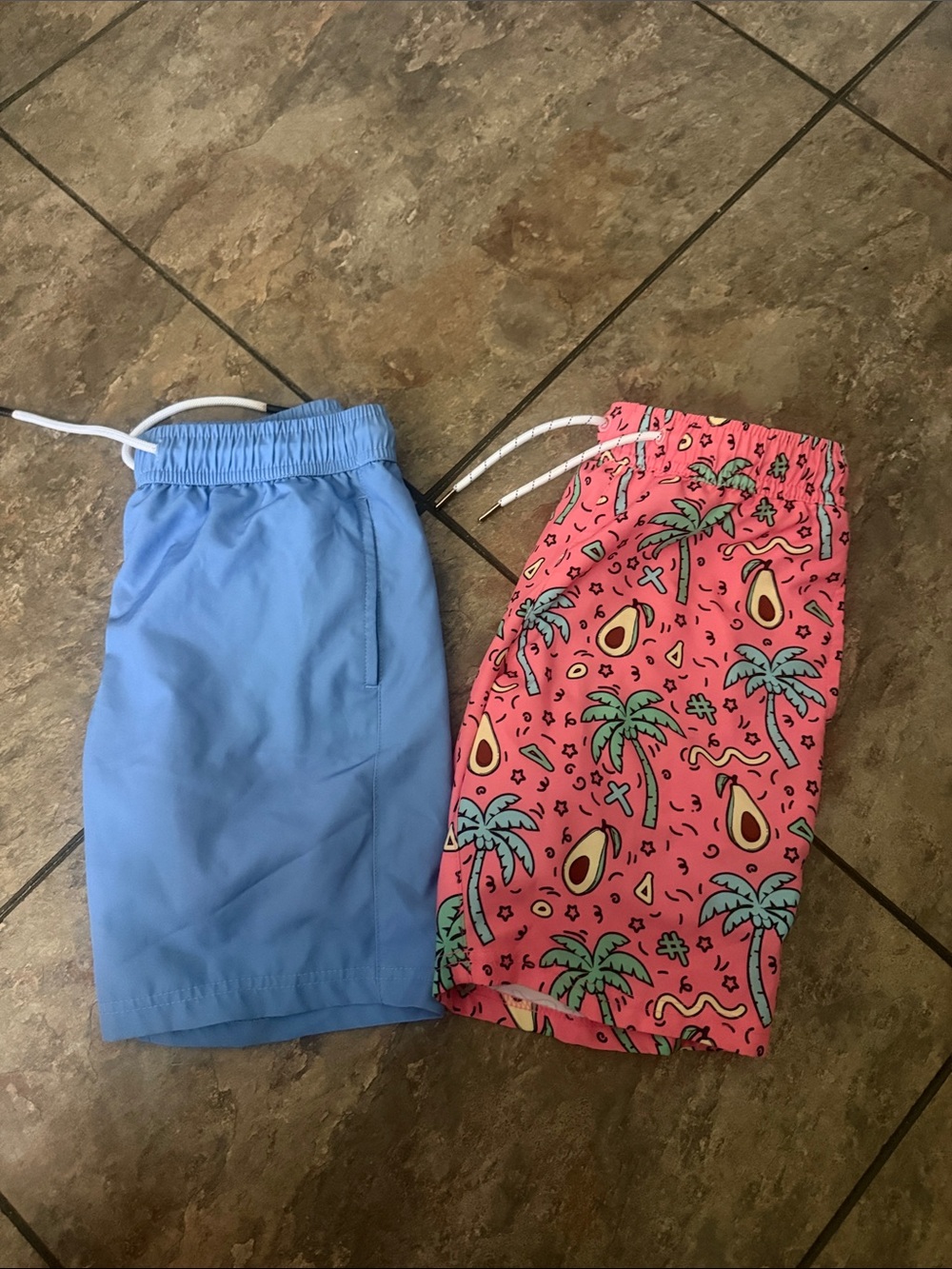 Kids' Blue and Pink Tropical Swim Shorts - Avocado & Palm Print